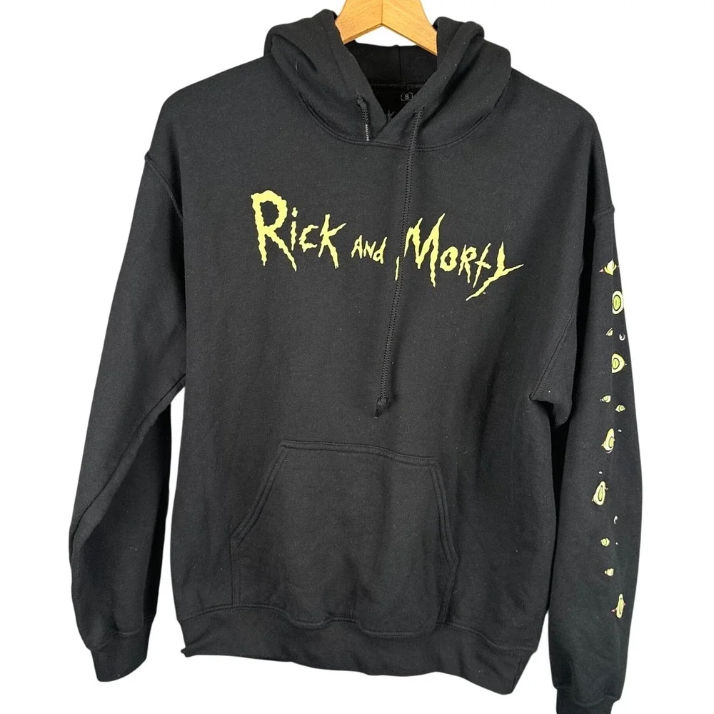 Rick and Morty Adult Swim Graphic Hoodie Black Trippy Back Print Mens Small